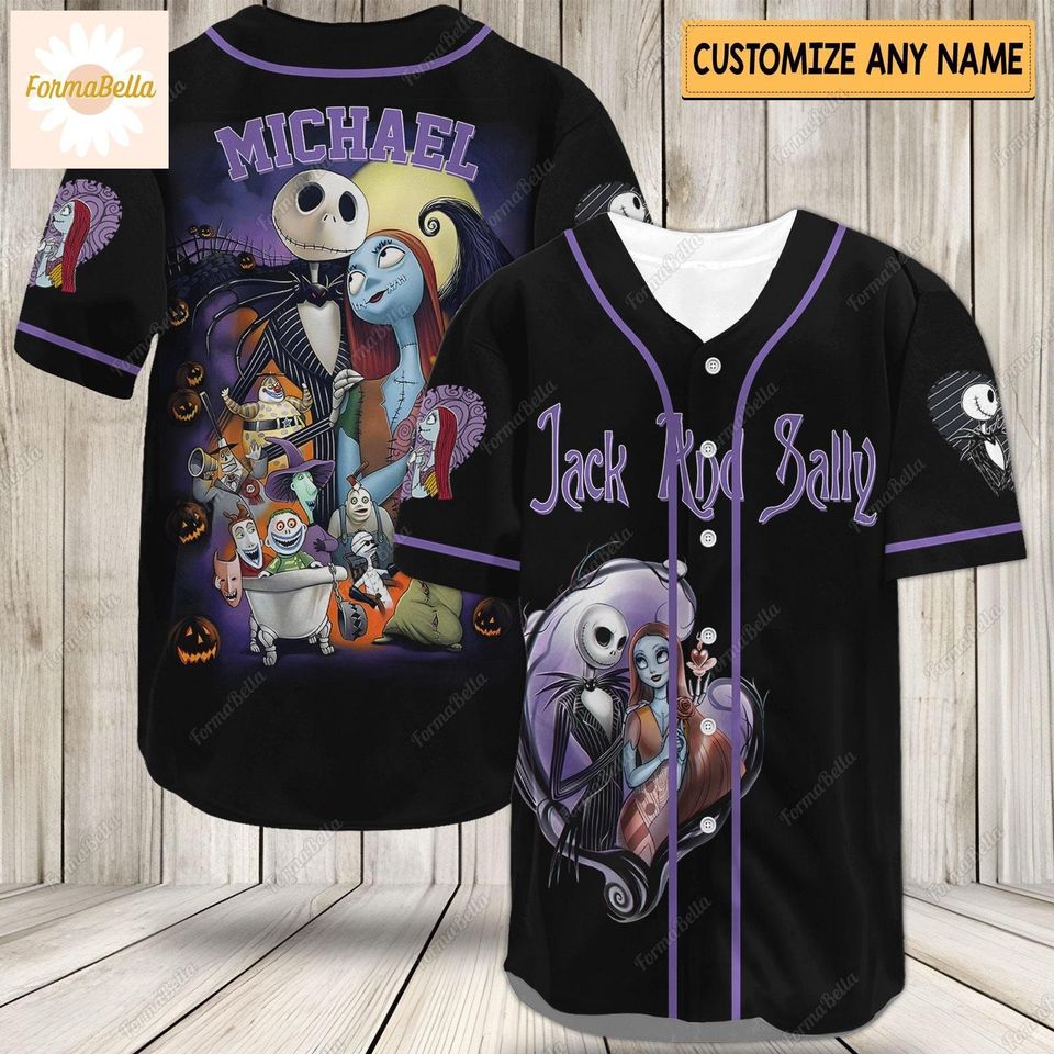 Halloween Jack And Sally Baseball Shirt, Personalized Jersey