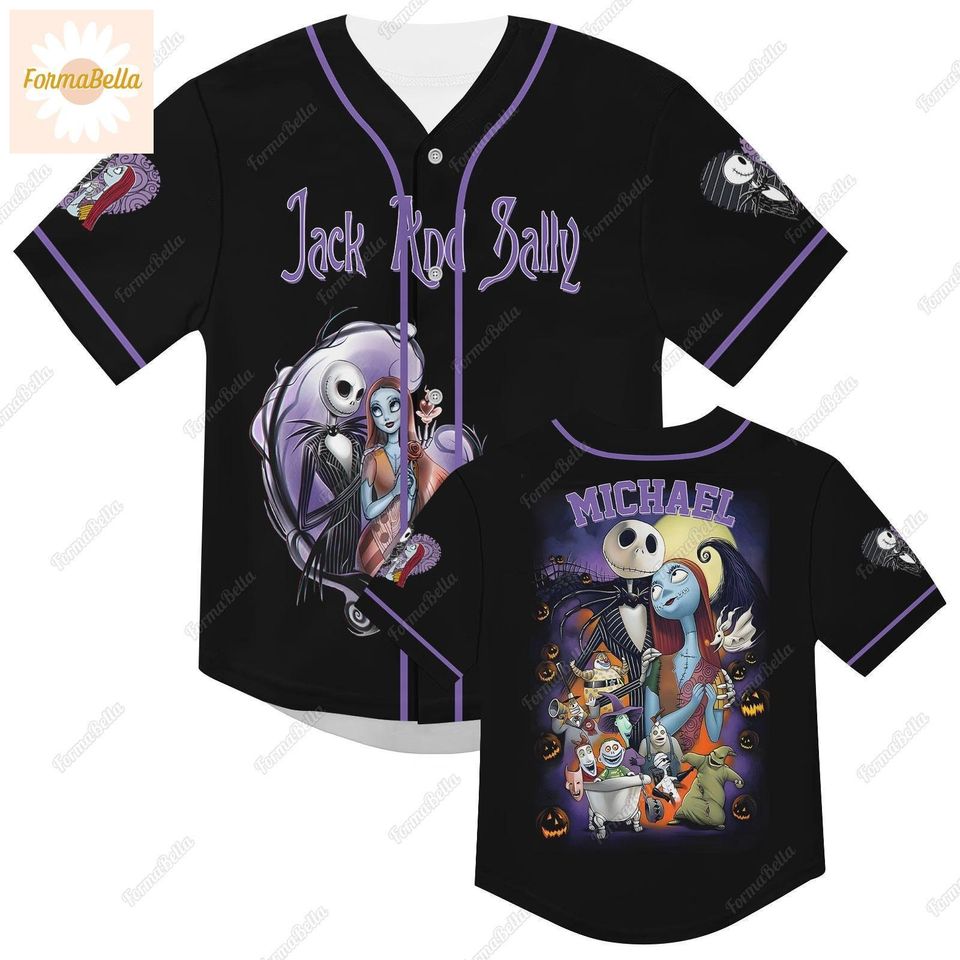 Halloween Jack And Sally Baseball Shirt, Personalized Jersey