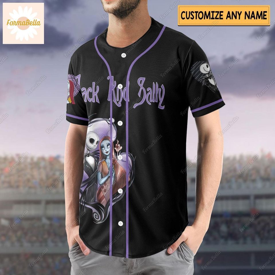Halloween Jack And Sally Baseball Shirt, Personalized Jersey