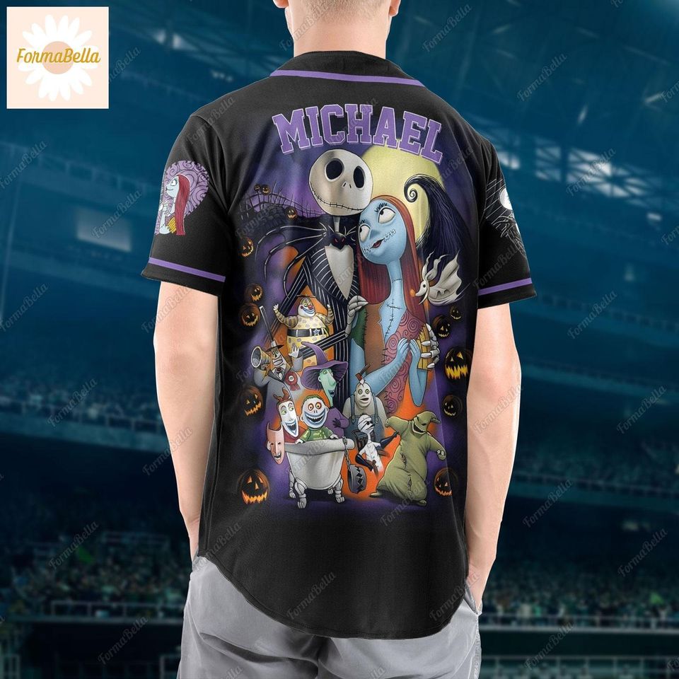 Halloween Jack And Sally Baseball Shirt, Personalized Jersey