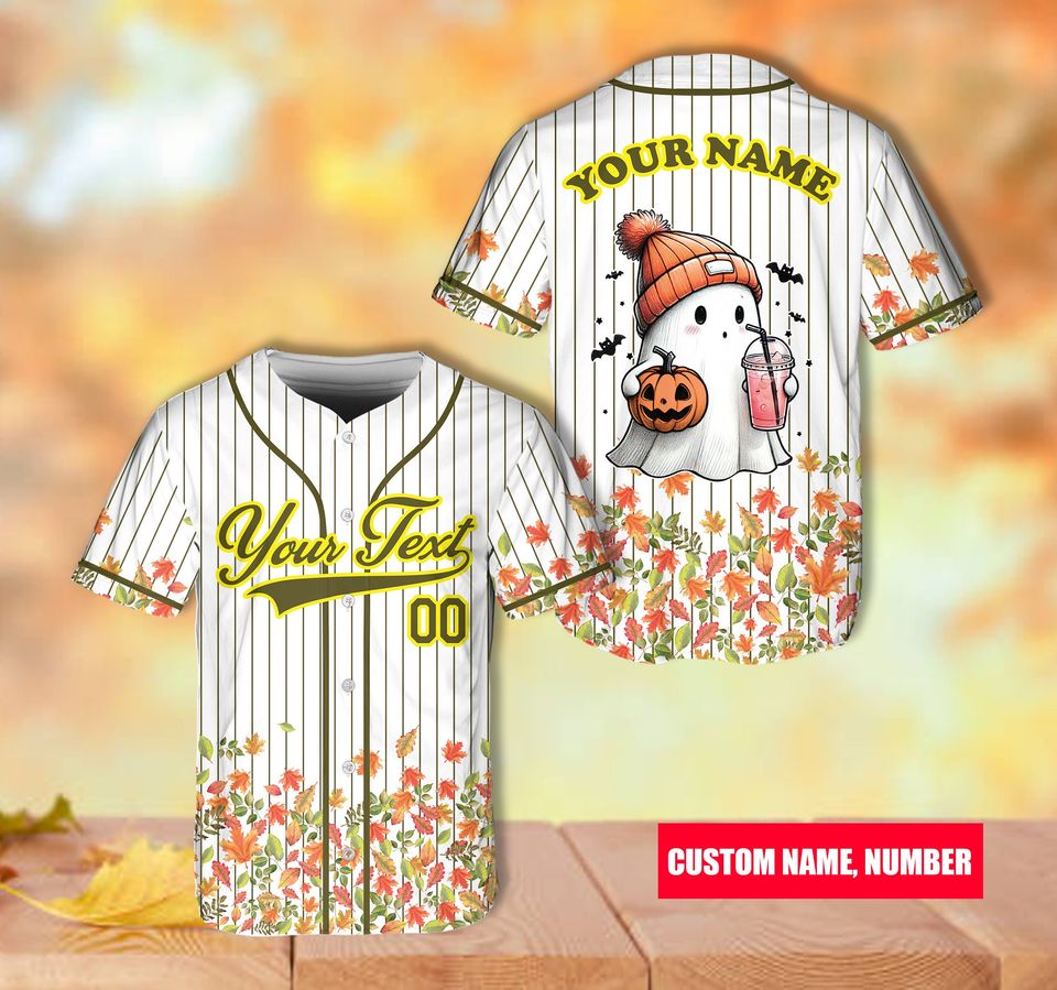 Custom Name Autumn Baseball Jersey Personalized Fall Season Jersey Ghost