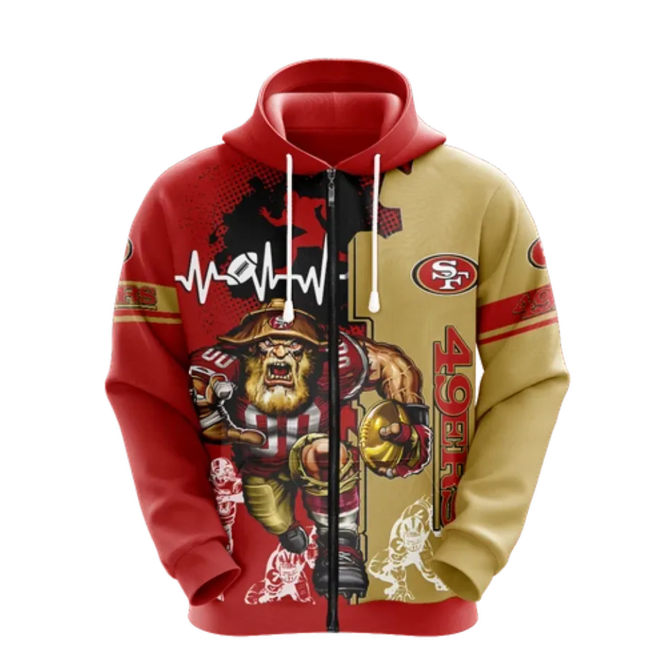 San Francisco 49ers Men Full Zip Hoodie Jacket Sports Hooded Sweatshirt Coat Top