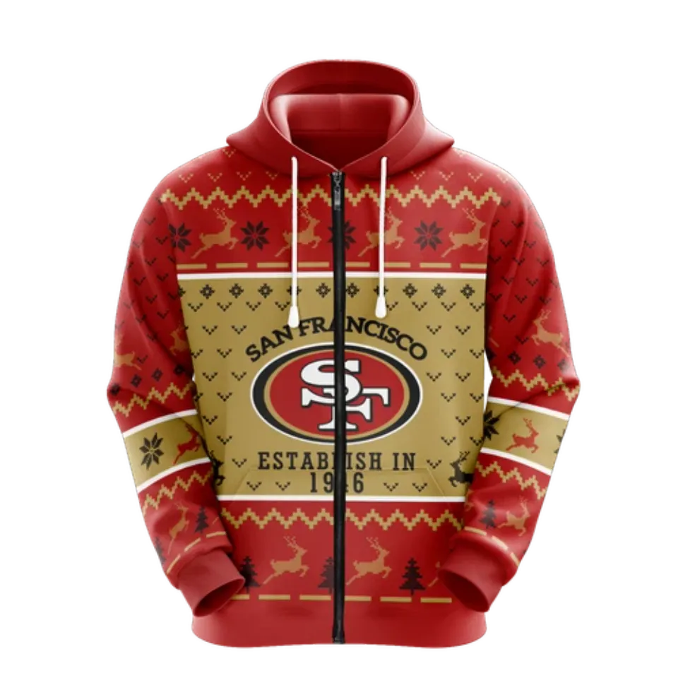 San Francisco 49ers Men Full Zip Hoodie Jacket Sports Hooded Sweatshirt Coat Top