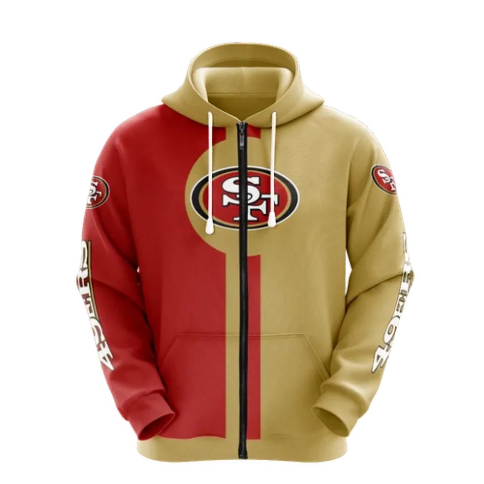 San Francisco 49ers Men Full Zip Hoodie Jacket Sports Hooded Sweatshirt Coat Top