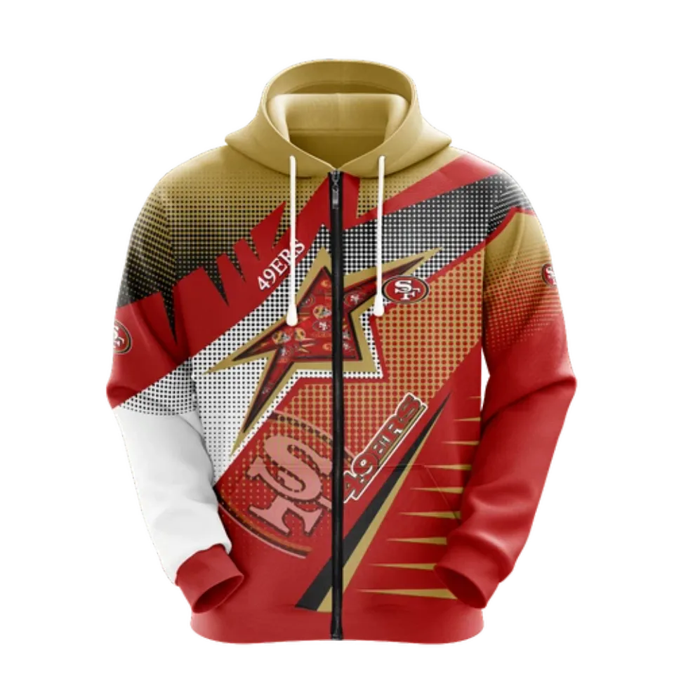 San Francisco 49ers Men Full Zip Hoodie Jacket Sports Hooded Sweatshirt Coat Top