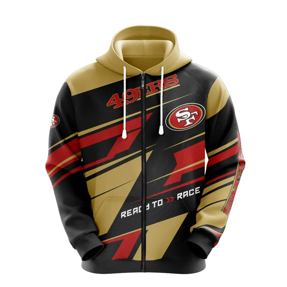 San Francisco 49ers Men Full Zip Hoodie Jacket Sports Hooded Sweatshirt Coat Top