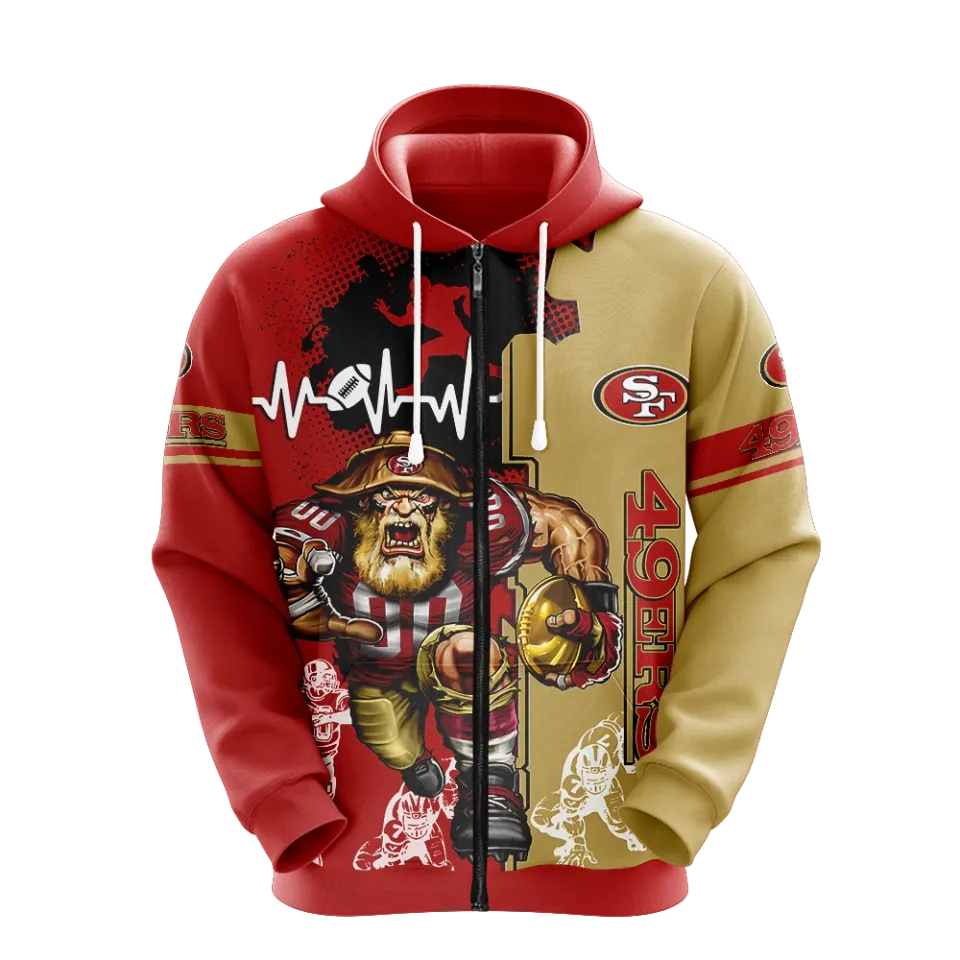 San Francisco 49ers Men Full Zip Hoodie Jacket Sports Hooded Sweatshirt Coat Top