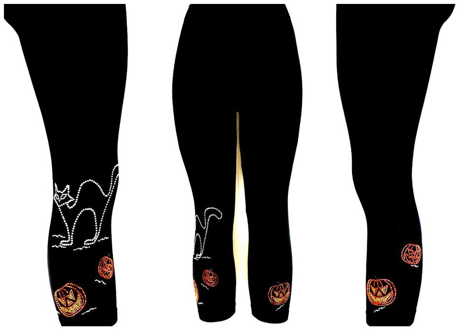 Plus Size Black Full-Length Leggings Embellished Rhinestone