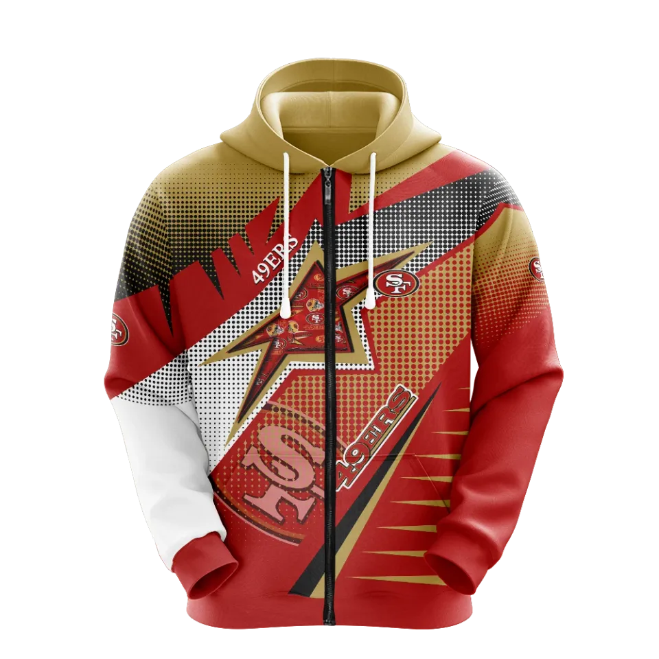 San Francisco 49ers Men Full Zip Hoodie Jacket Sports Hooded Sweatshirt Coat Top