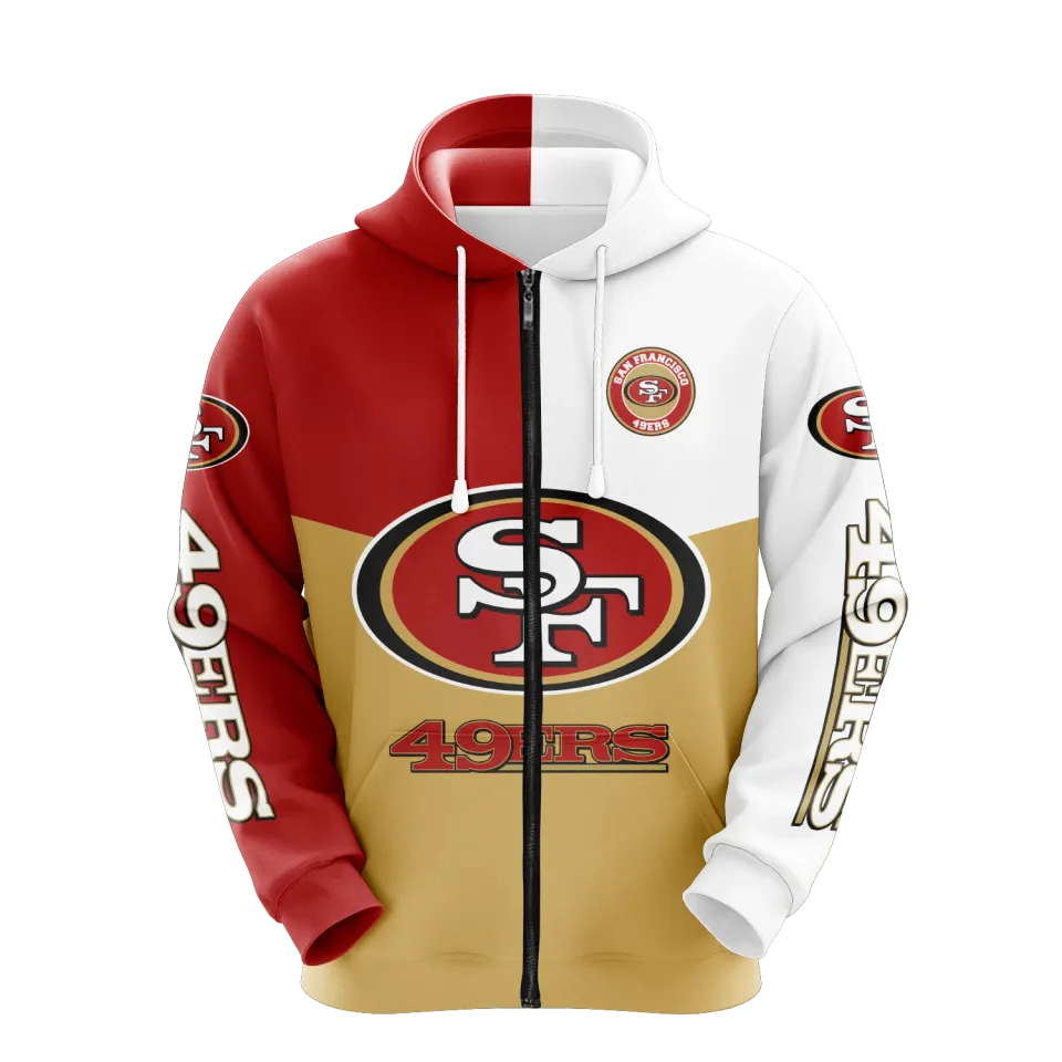 San Francisco 49ers Men Full Zip Hoodie Jacket Sports Hooded Sweatshirt Coat Top