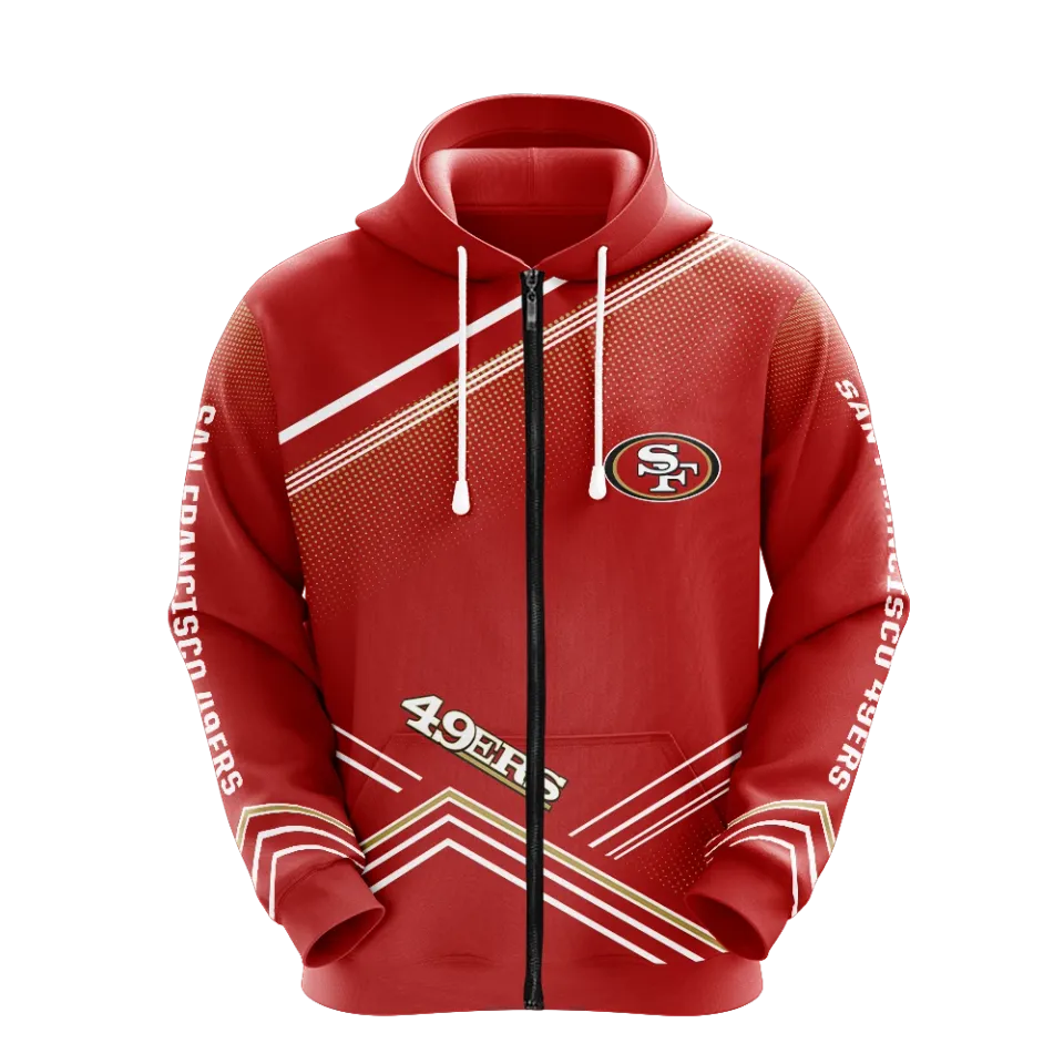 San Francisco 49ers Men Full Zip Hoodie Jacket Sports Hooded Sweatshirt Coat Top