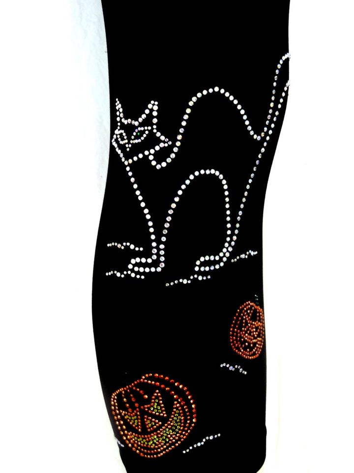 Plus Size Black Full-Length Leggings Embellished Rhinestone