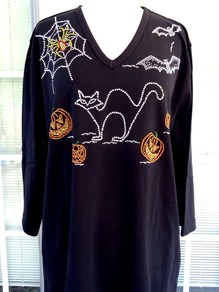 Plus Size Black Full-Length Leggings Embellished Rhinestone