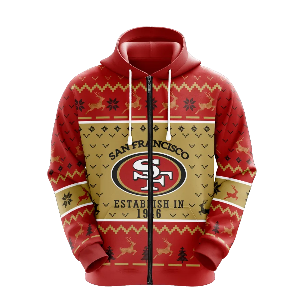 San Francisco 49ers Men Full Zip Hoodie Jacket Sports Hooded Sweatshirt Coat Top