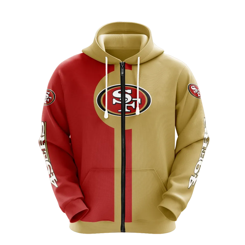 San Francisco 49ers Men Full Zip Hoodie Jacket Sports Hooded Sweatshirt Coat Top