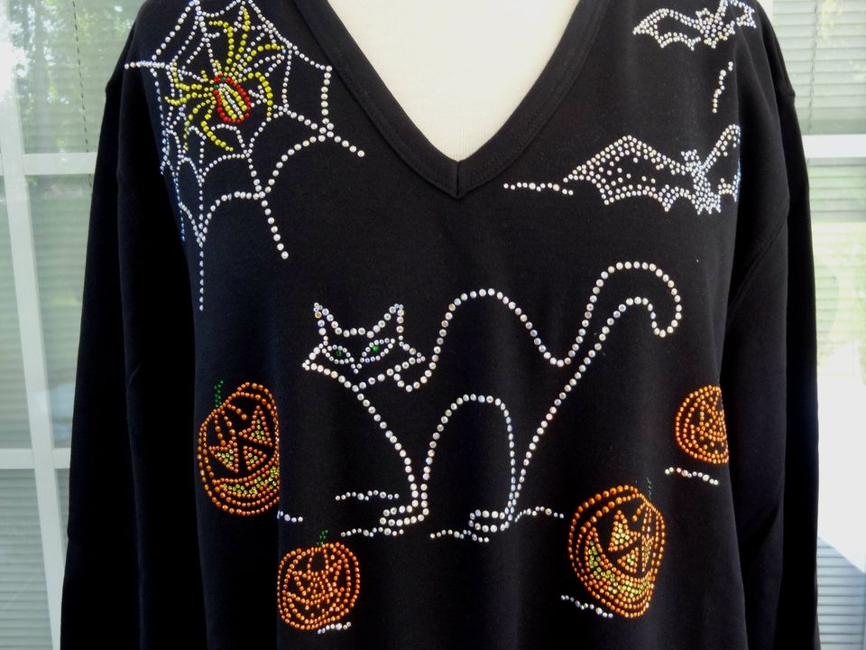 Plus Size Black Full-Length Leggings Embellished Rhinestone