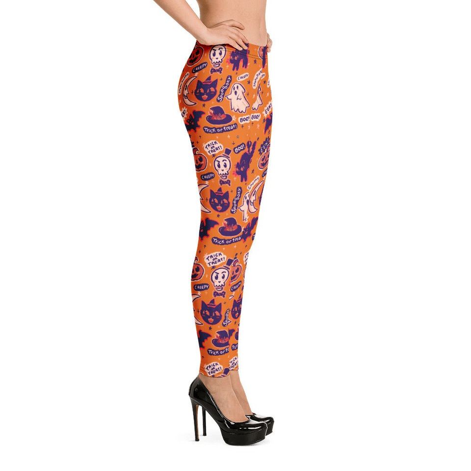 Vintage Halloween Leggings spooky spoopy ghost cat bat witch