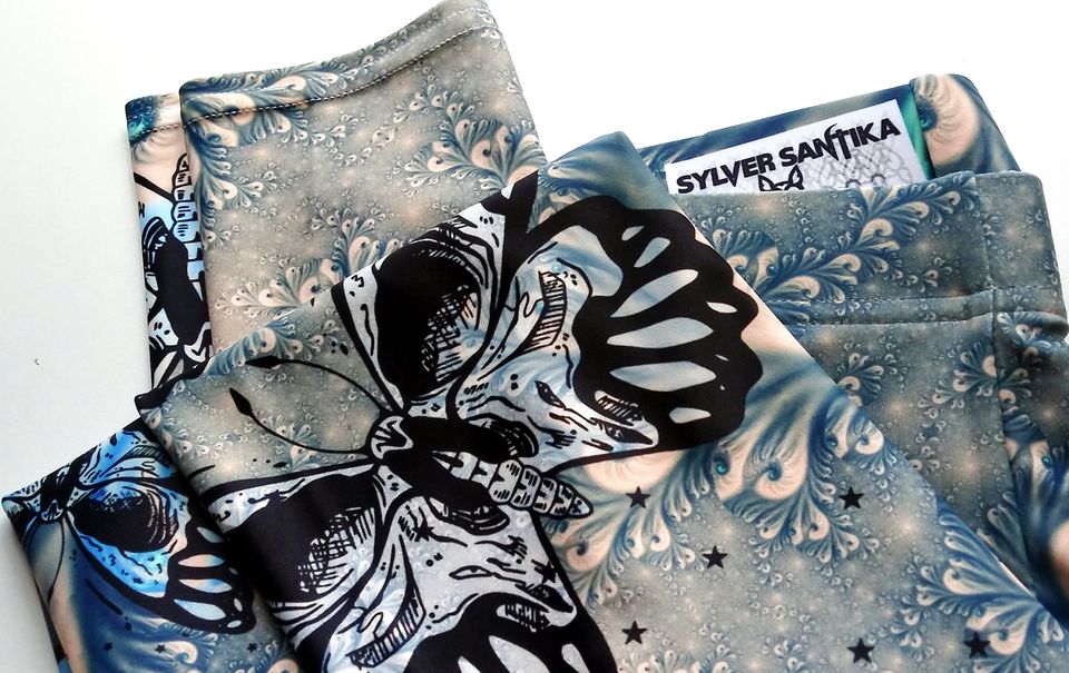 Skull Leggings Day of the Dead Skull Butterfly Leggings Blue Fractal