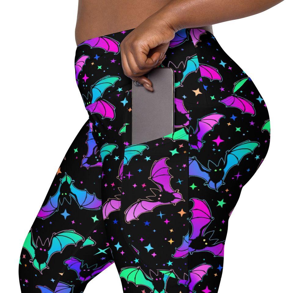 Rainbow Bat Crossover Leggings with Pockets