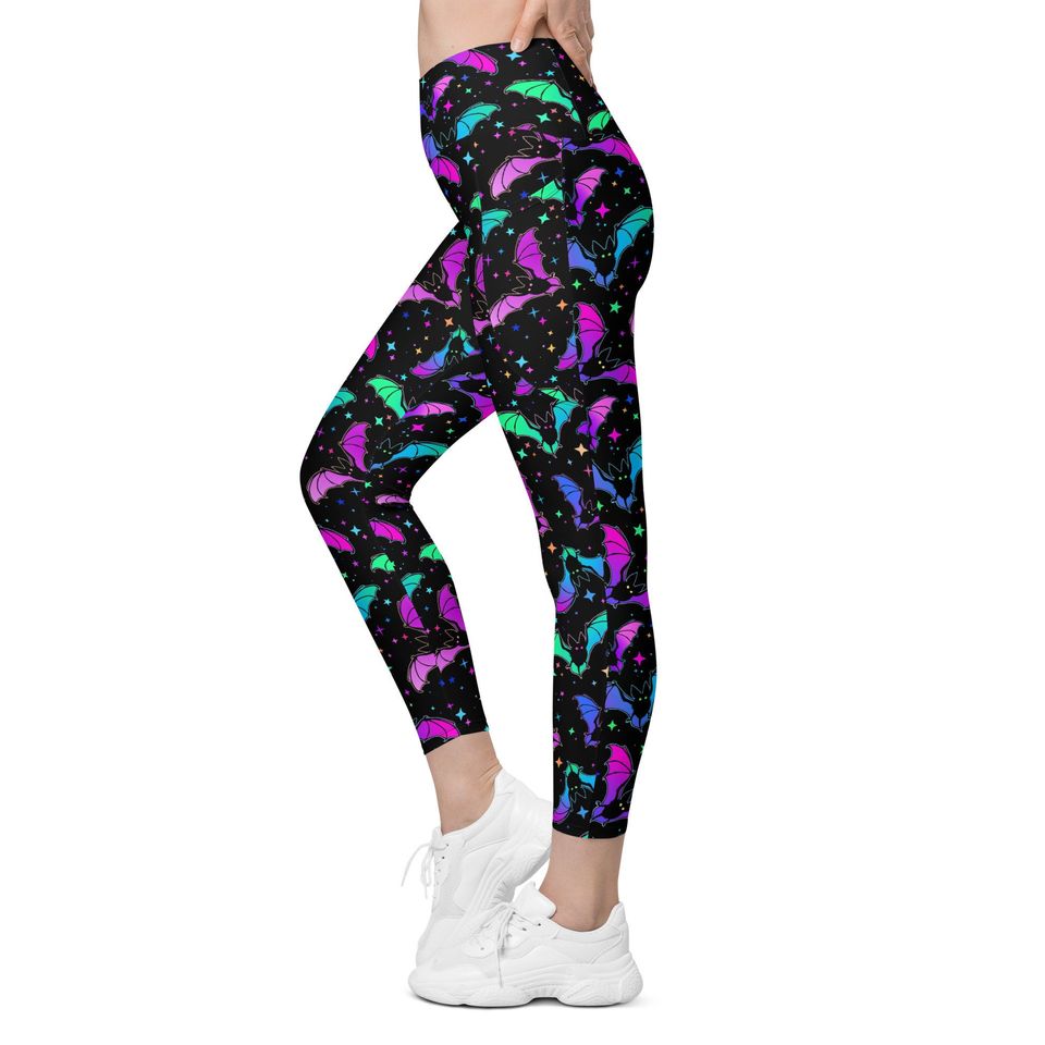 Rainbow Bat Crossover Leggings with Pockets