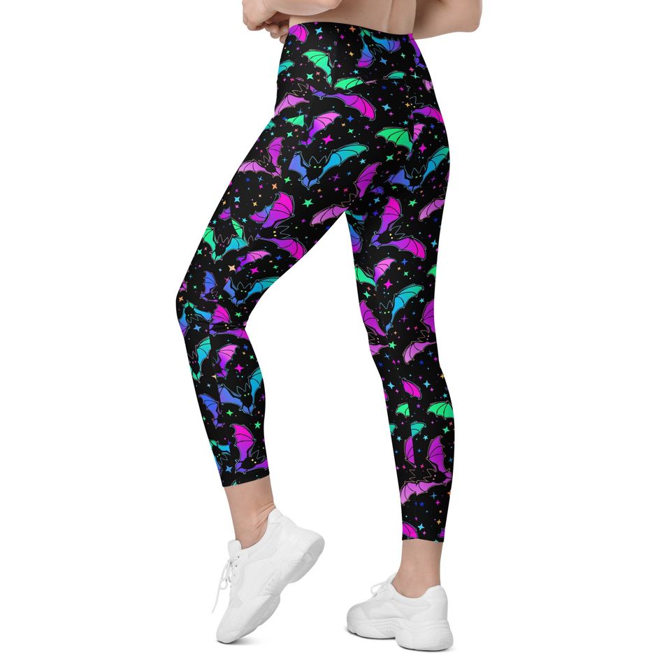 Rainbow Bat Crossover Leggings with Pockets
