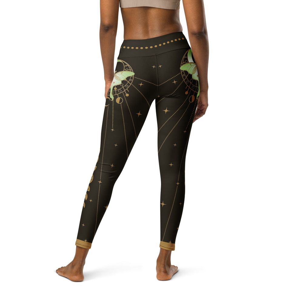 Luna Moth Witchy Yoga Leggings Hippy Boho Esoteric Luna Moth Meditation Pants