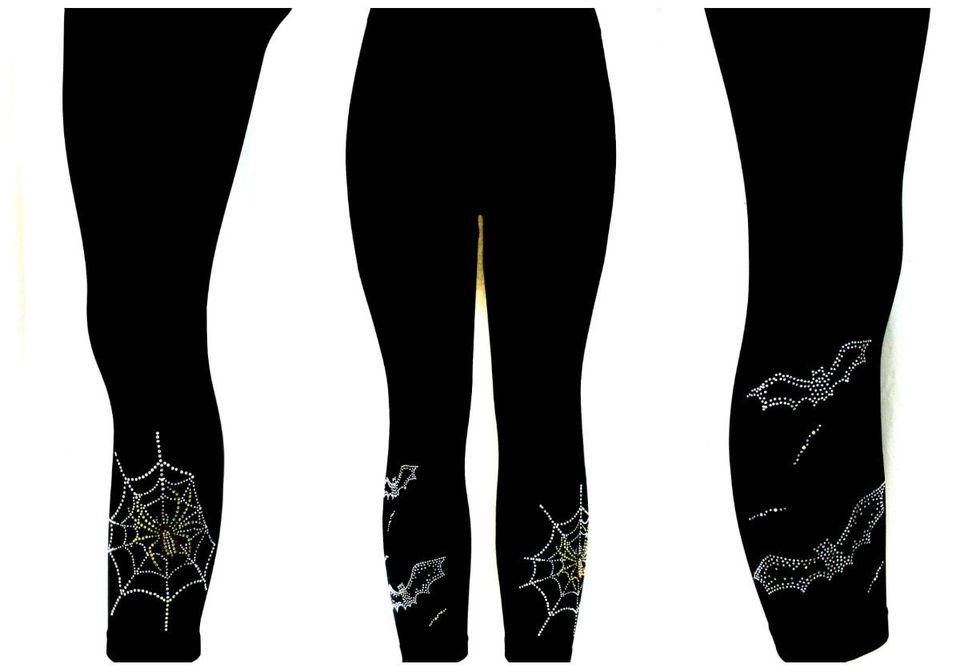 Plus Size Black Capri Length Leggings Embellished All Rhinestone Spider In Web