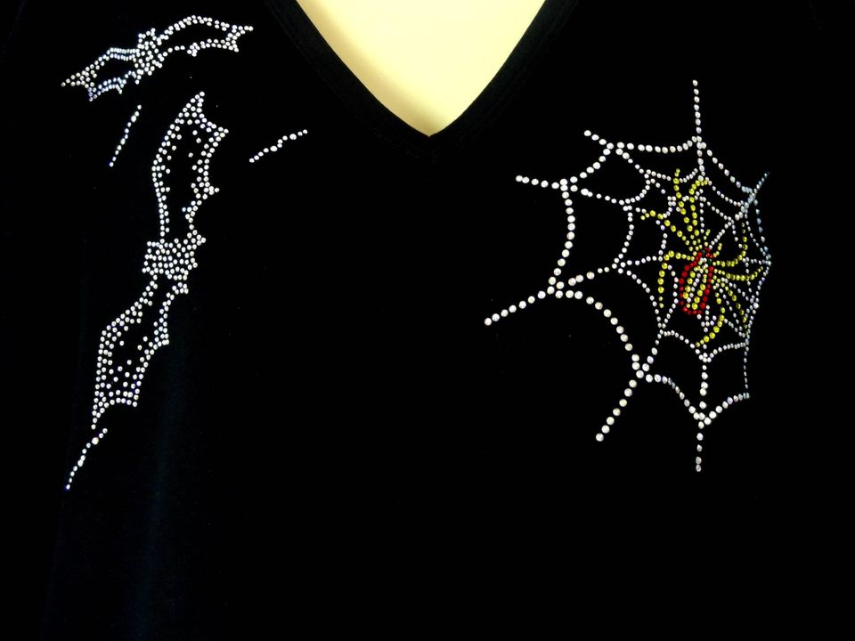 Plus Size Black Capri Length Leggings Embellished All Rhinestone Spider In Web