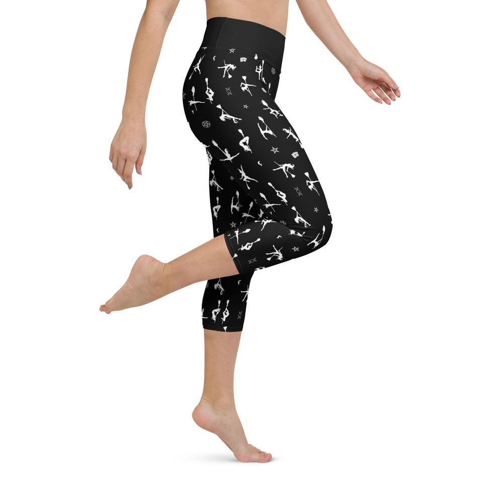 Black Pole Dancing Witch All Over Print Leggings Occult Pentacle Witchy