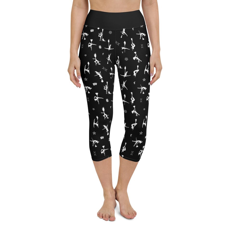 Black Pole Dancing Witch All Over Print Leggings Occult Pentacle Witchy