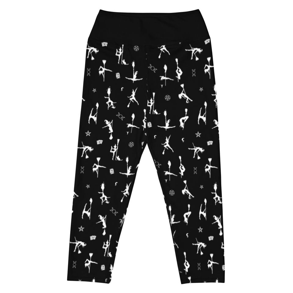 Black Pole Dancing Witch All Over Print Leggings Occult Pentacle Witchy