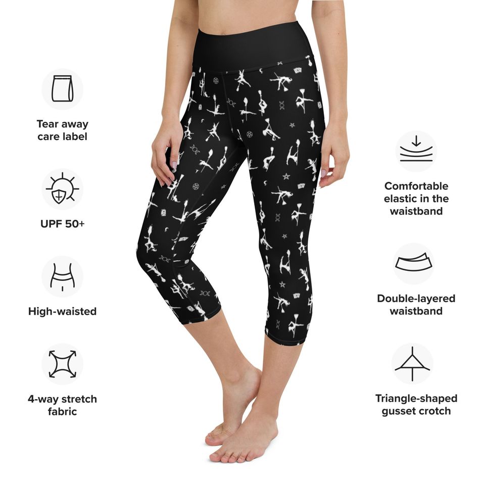 Black Pole Dancing Witch All Over Print Leggings Occult Pentacle Witchy