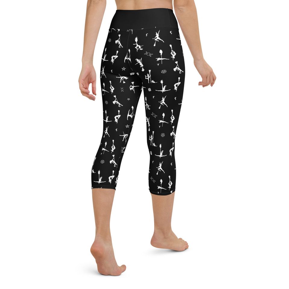 Black Pole Dancing Witch All Over Print Leggings Occult Pentacle Witchy