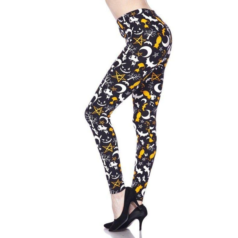 Reg One Size Women Halloween Leggings Imagery Of Ghost Cat Trees