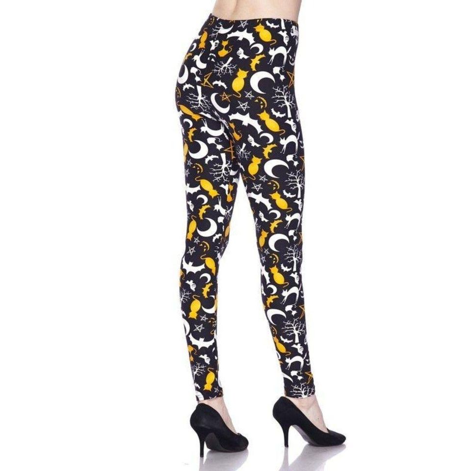 Reg One Size Women Halloween Leggings Imagery Of Ghost Cat Trees