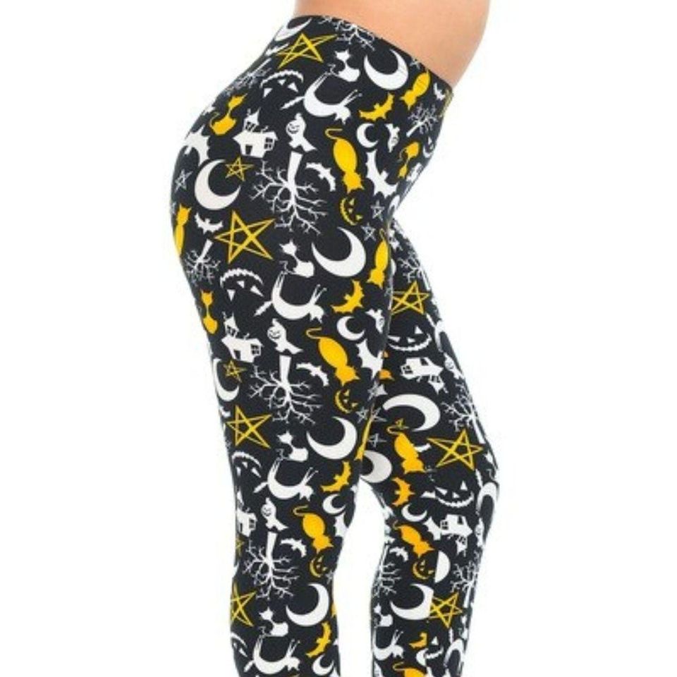 Reg One Size Women Halloween Leggings Imagery Of Ghost Cat Trees