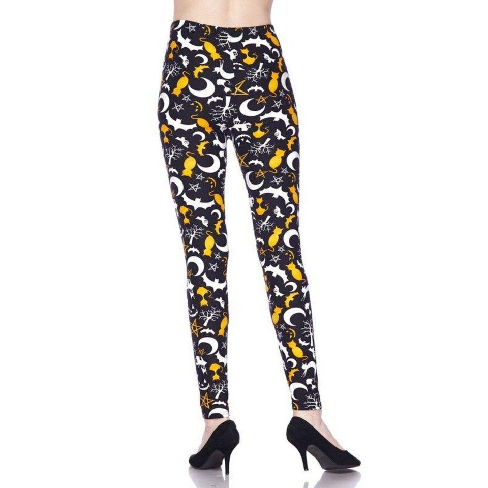 Reg One Size Women Halloween Leggings Imagery Of Ghost Cat Trees