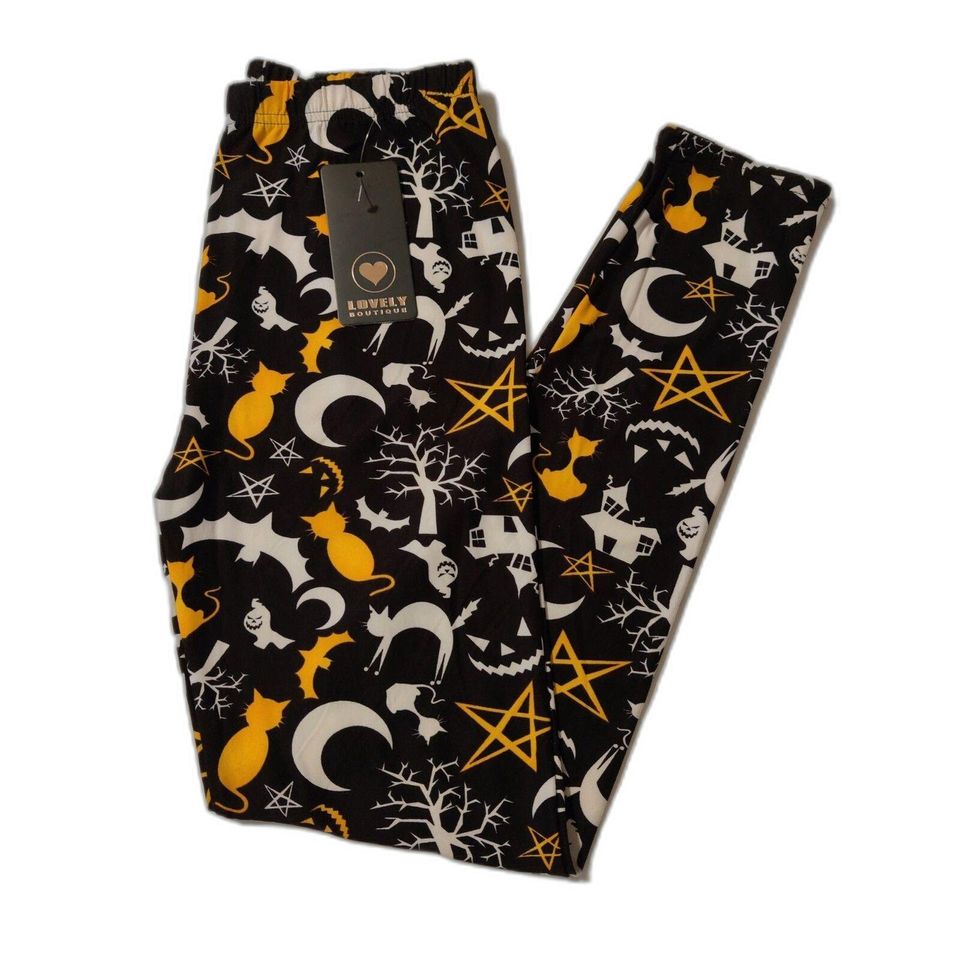 Reg One Size Women Halloween Leggings Imagery Of Ghost Cat Trees