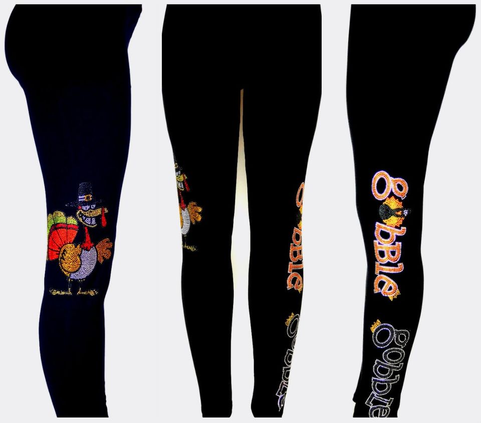 Regular Size Full Length Leggings Embellished Rhinestone Thanksgiving
