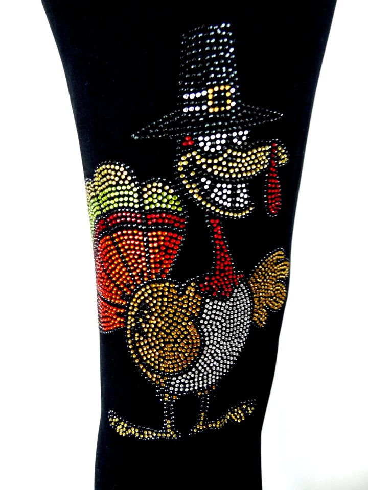 Regular Size Full Length Leggings Embellished Rhinestone Thanksgiving