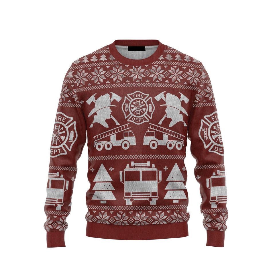 Firefighter Ugly Christmas Sweater, Christmas Ugly Sweater 3D, Family Christmas Ugly Sweater For Men & Women
