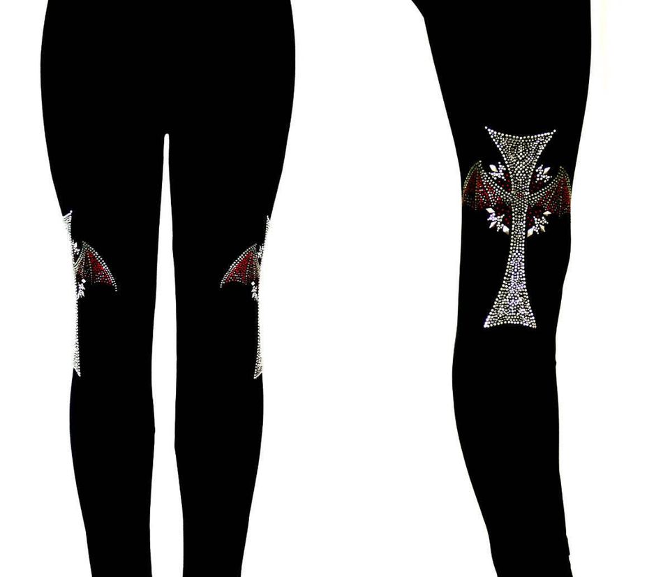 Plus Size Full Length Leggings Embellished Rhinestone and Silver Stud Halloween