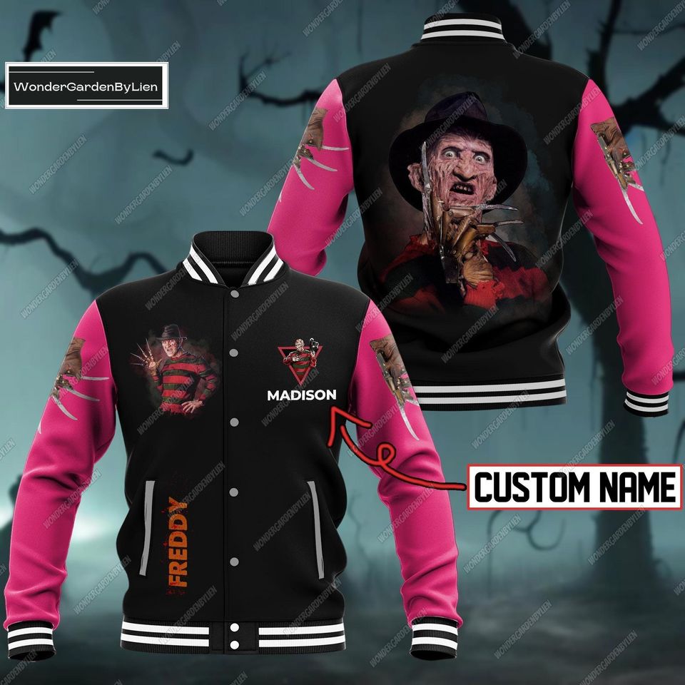 Halloween Freddy Baseball Jacket, Horror Movie Jacket Men, Costume Freddy Krueger Character Jacket, Killer Scary Streetwear Jacket