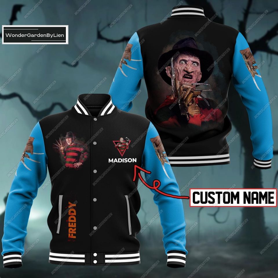 Halloween Freddy Baseball Jacket, Horror Movie Jacket Men, Costume Freddy Krueger Character Jacket, Killer Scary Streetwear Jacket