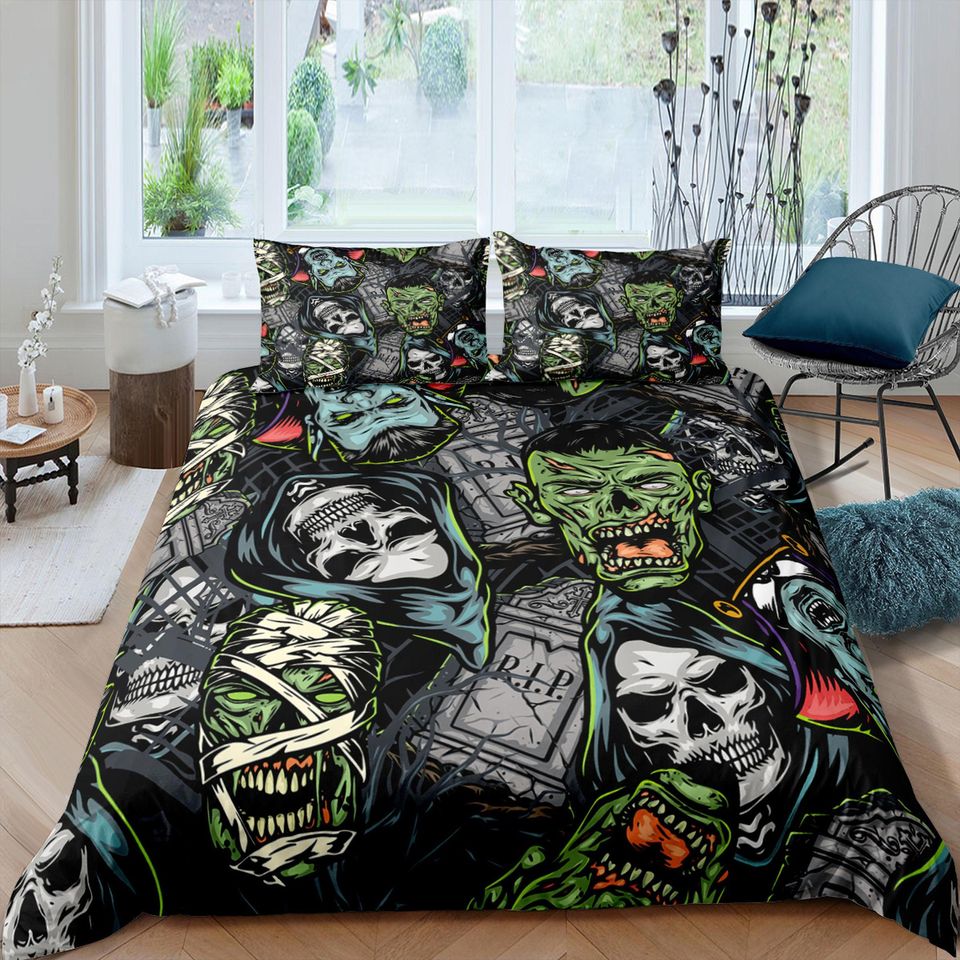 Zombie Halloween Bedding set, Vintage Halloween Decoration