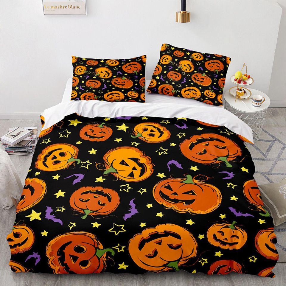 Bat Pumpkin Halloween Bedding set, Vintage Halloween Decoration