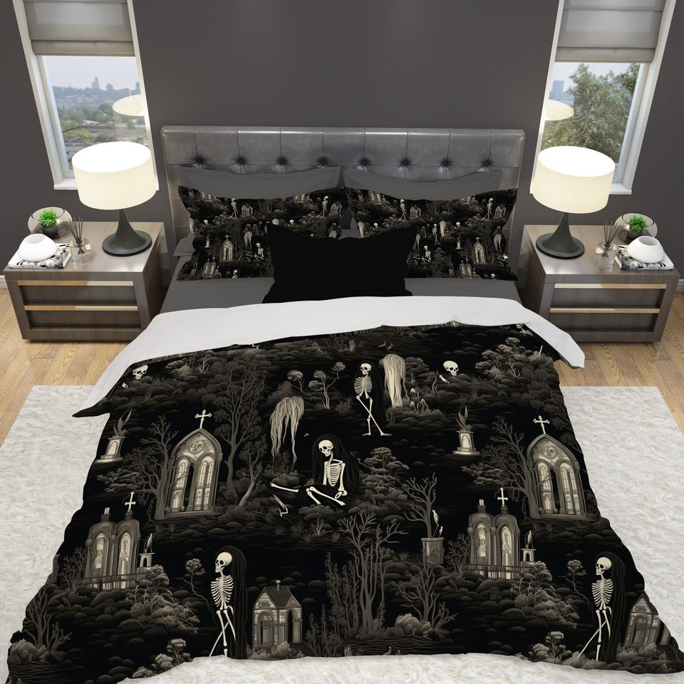 Walking Graveyard Halloween Bedding set, Vintage Halloween Decoration