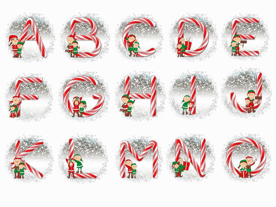 Elf Christmas Ornaments, Personalized Monogram Alphabet Ornament, Candy Cane Custom  Christmas Ornament, Custom Initial Ornament