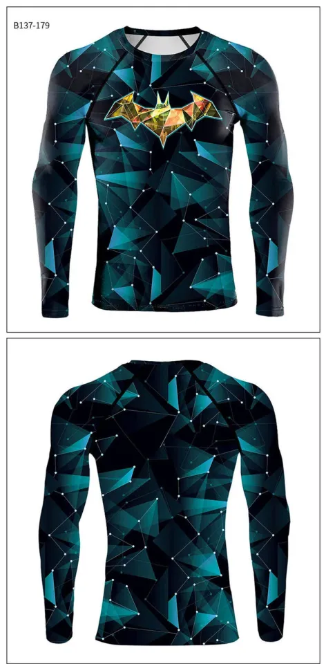 Blue Batman Cosplay Tee Men's T-shirts Superhero Cos Long Sleeve Sport Tops Gym