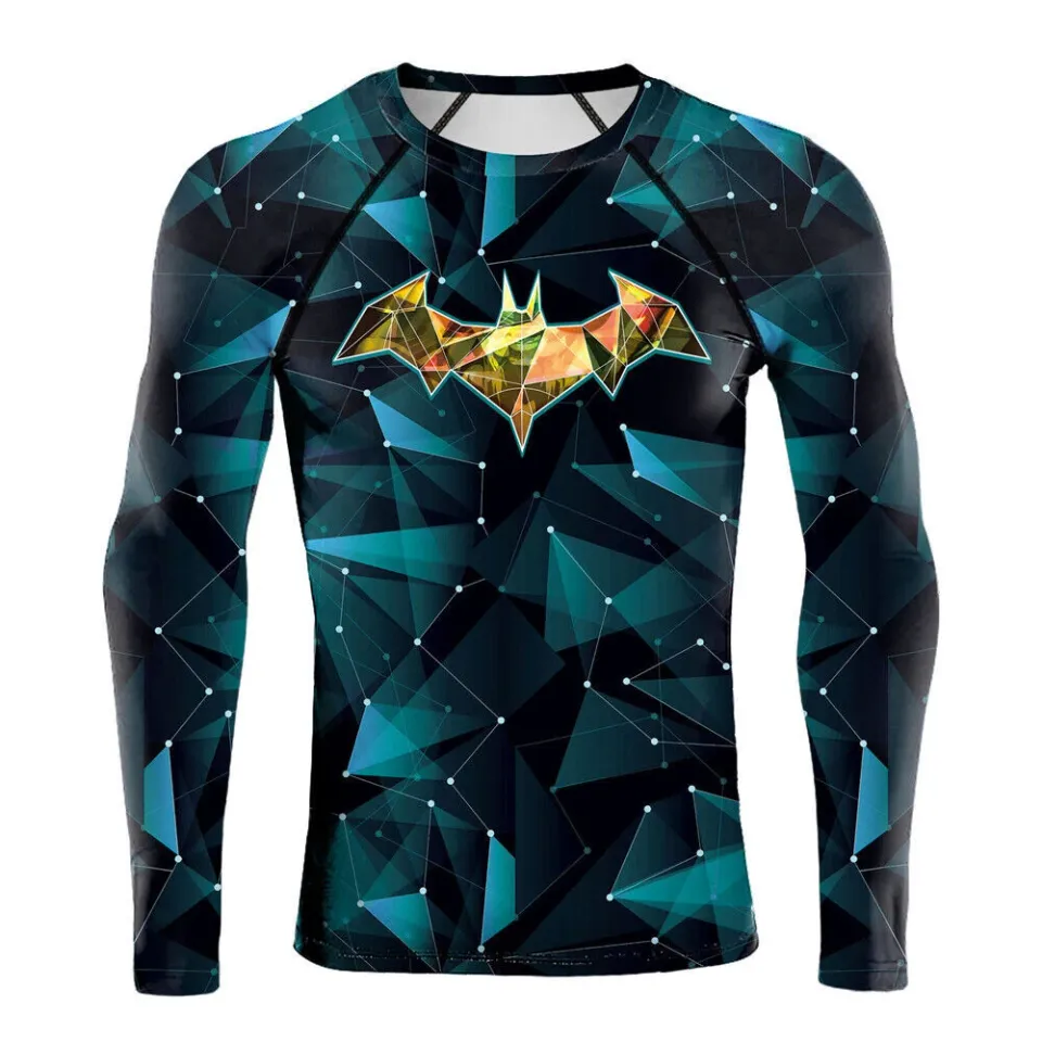 Blue Batman Cosplay Tee Men's T-shirts Superhero Cos Long Sleeve Sport Tops Gym